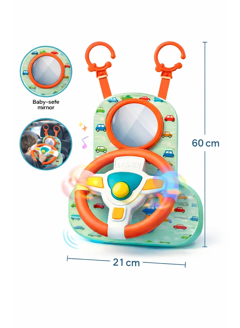 لعبة مقود قيادة تعليمية للأطفال EASIER DRIVE بأصوات وإضاءة ومرآة آمنة – تعليق على السرير أو العربة - Image 2